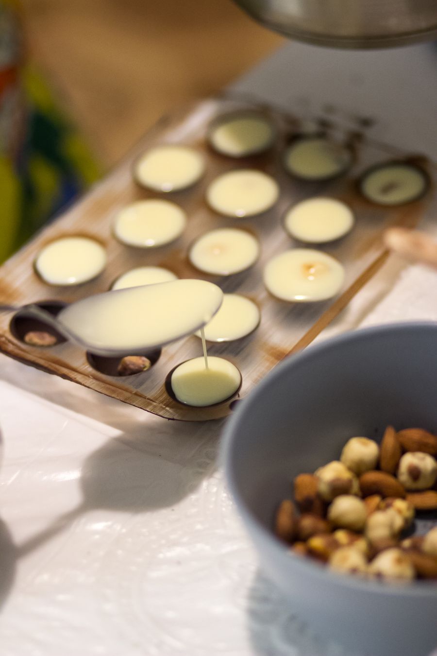 White chocolate poured into moulds
