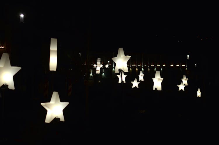 Shiny Star Shaped Decoration Illuminating Dark Street