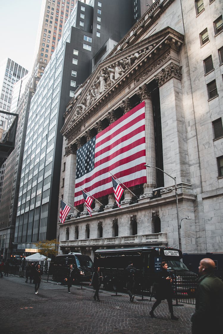 The American Flag Hanging Outside The New York Stock Exchange