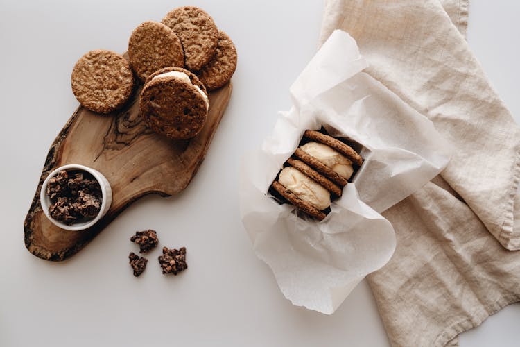 Cookie Sandwich On The Wooden Plate