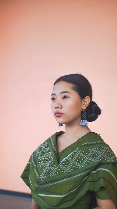 Free Woman in Green Traditional Clothing  Stock Photo