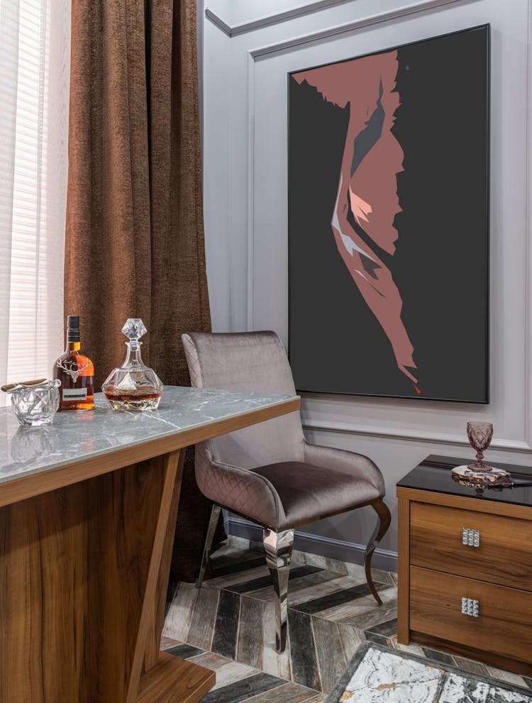 Room Interior With Liquor On Table At Home