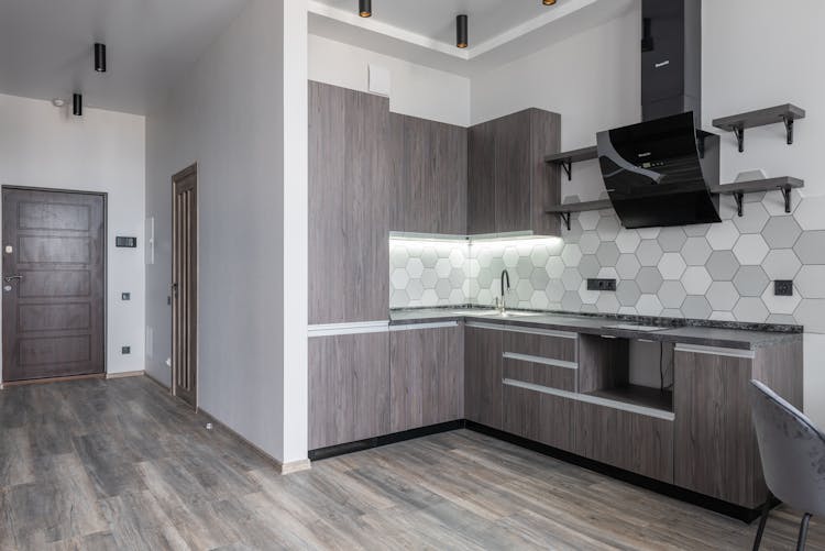 Contemporary Kitchen Interior And Hallway At Home