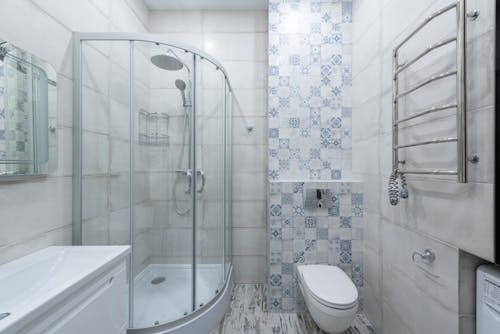 Free Interior of modern bathroom with shower cabin Stock Photo
