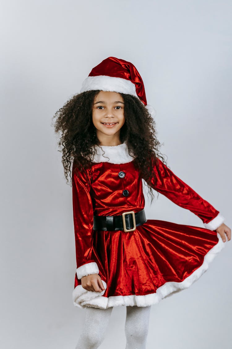 Cute Black Girl In Red Santa Claus Dress