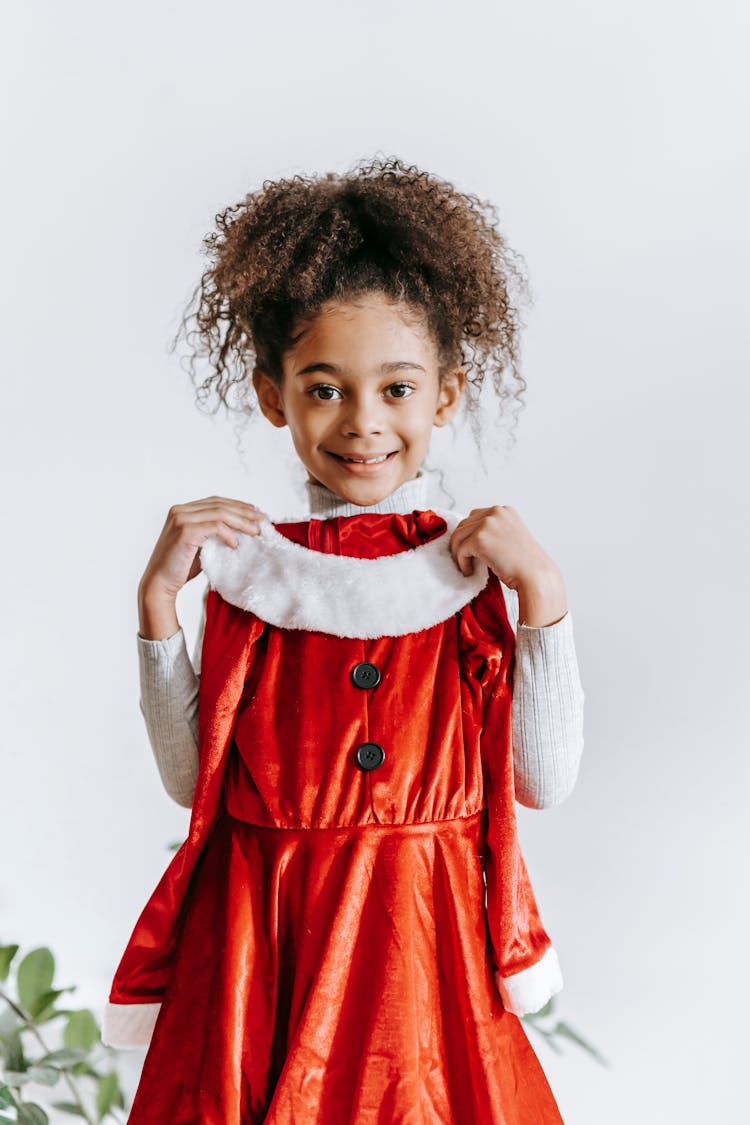 Cute Black Girl With Santa Claus Costume