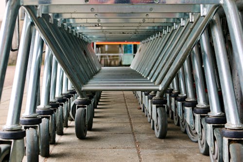  Metal Shopping Carts on Concrete Pavement