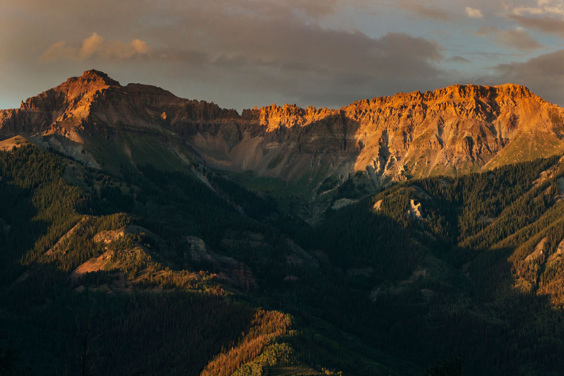 Sunset over the mountains around Telluride, Colorado.