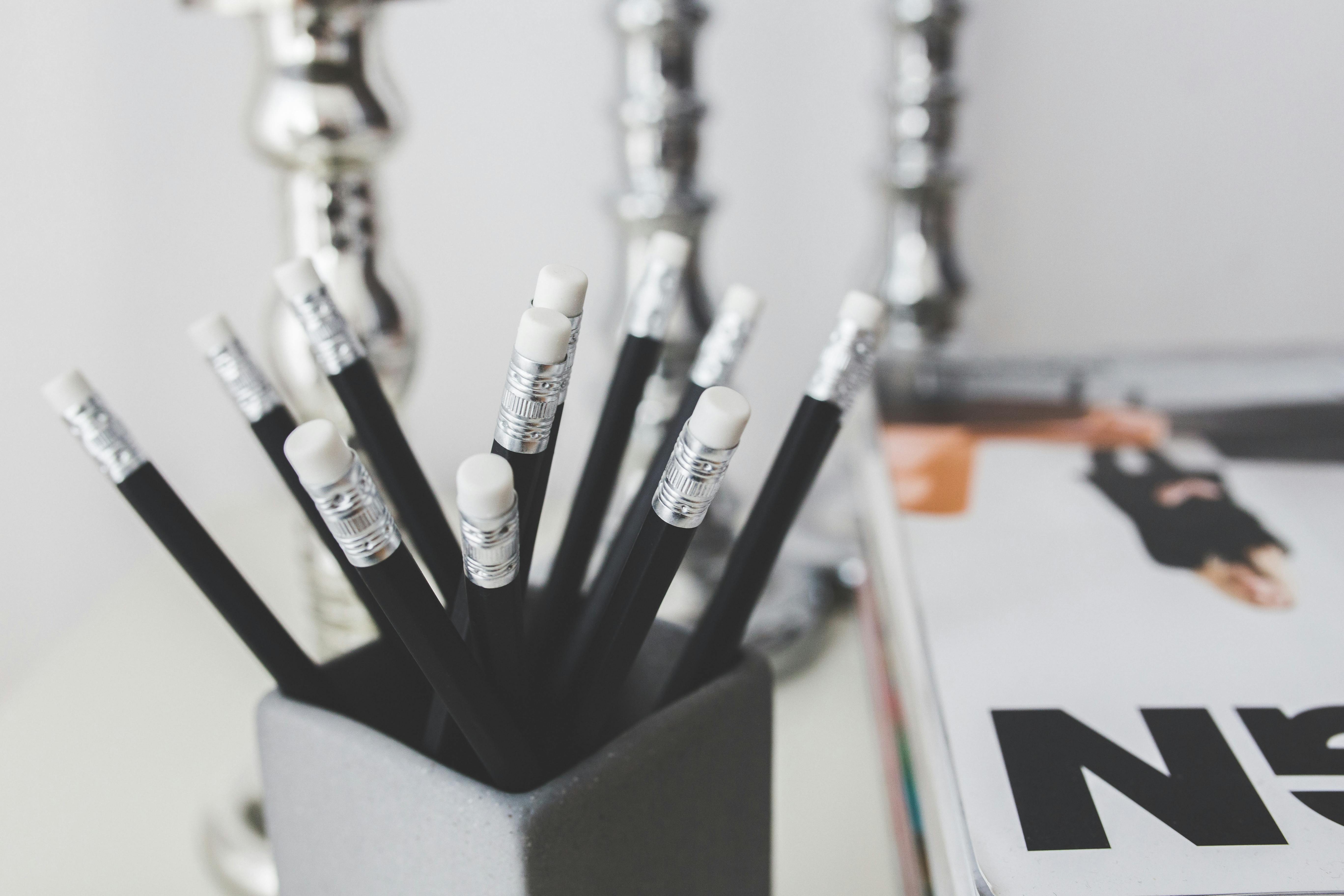 Black pencils with white erasers · Free Stock Photo