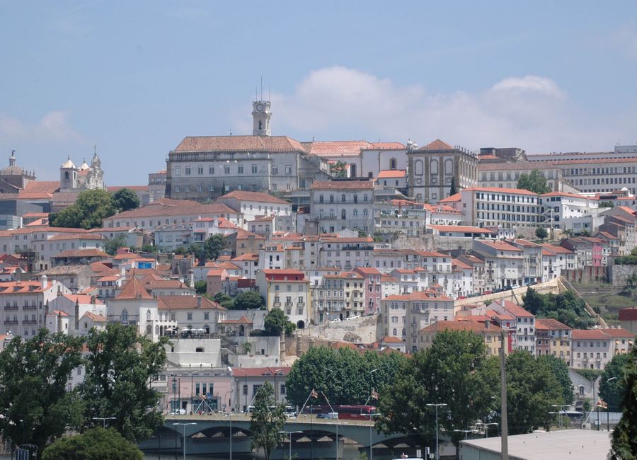 Explore Coimbra's stunning historic architecture with vibrant red rooftops and lush greenery.