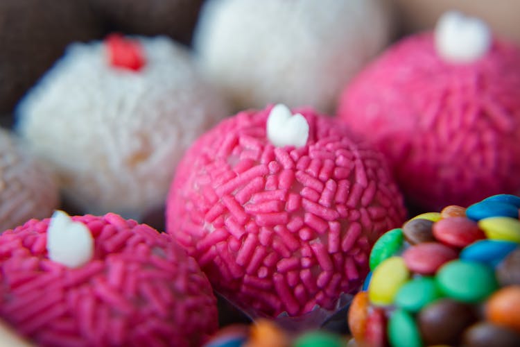 Pink Sprinkles On White Round Sweets