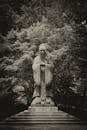 Grayscale Photo of Statue of Confucius