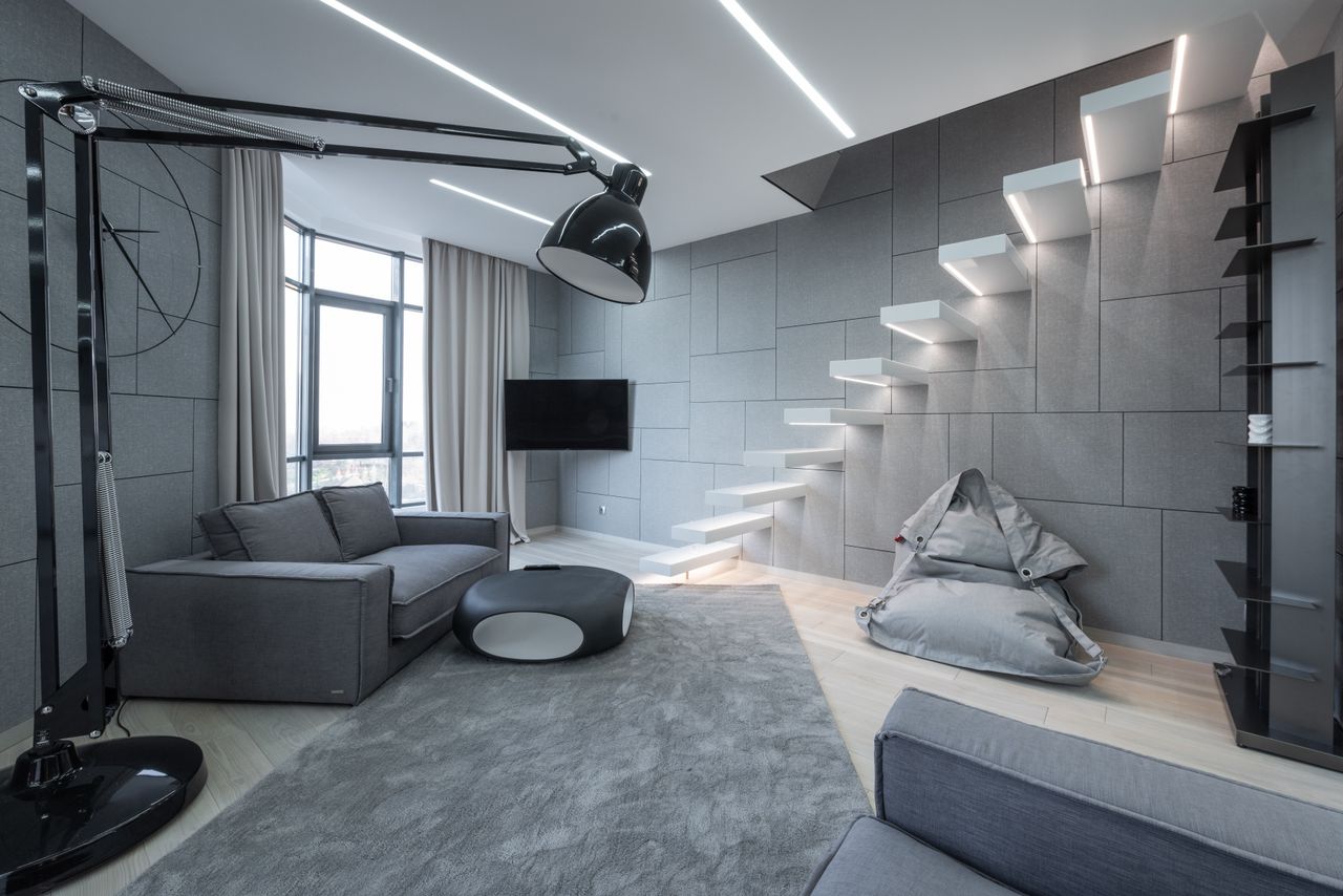 Bright minimalist living room with clear open space