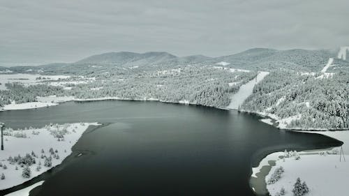 Free Drone Shot of a Winter Landscape Stock Photo