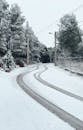 Tire Tracks on a Snow Covered Road