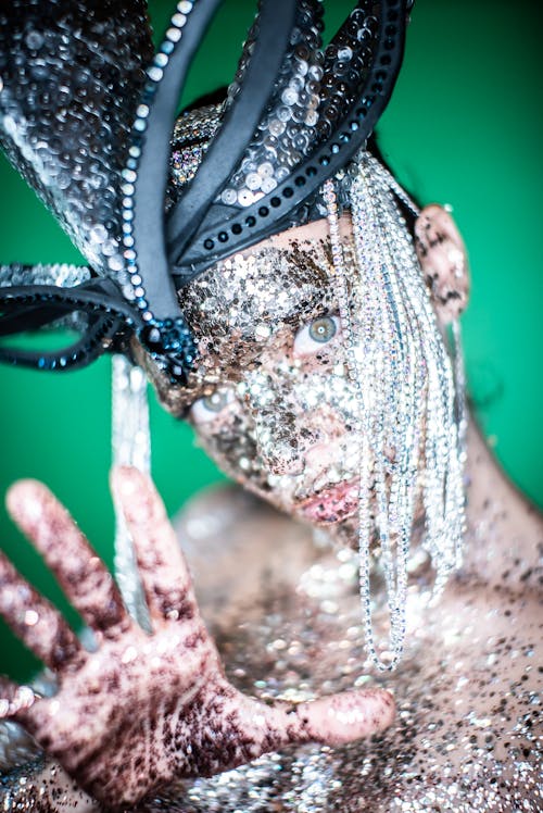 Portrait of a Woman Covered in Glitter