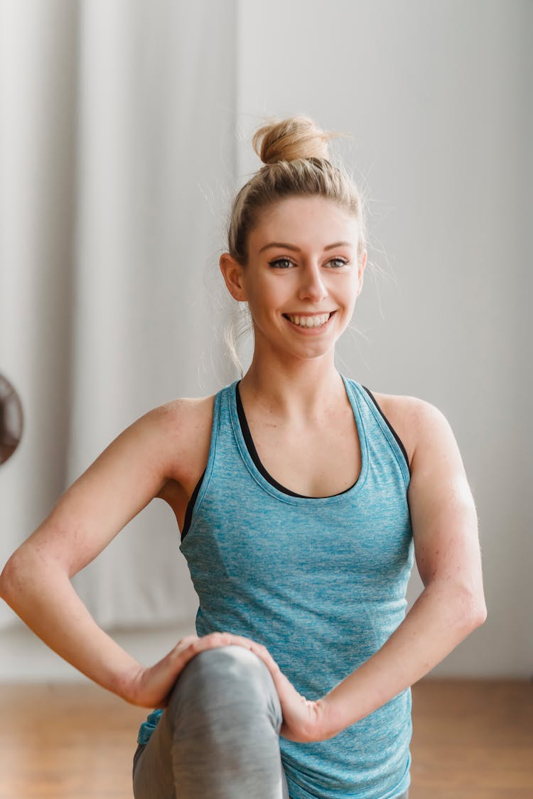 Delighted Woman Training At Home