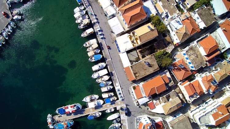 Birds Eye View Of Yachts Docked On A Port 