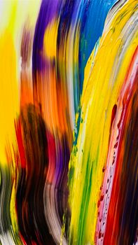Dynamic abstract artwork featuring vivid, colorful paint strokes in a vertical composition.