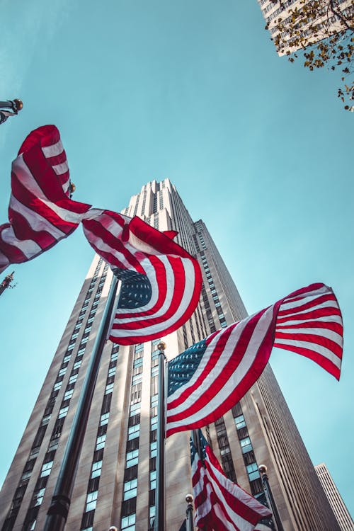 USA Flags on Poles