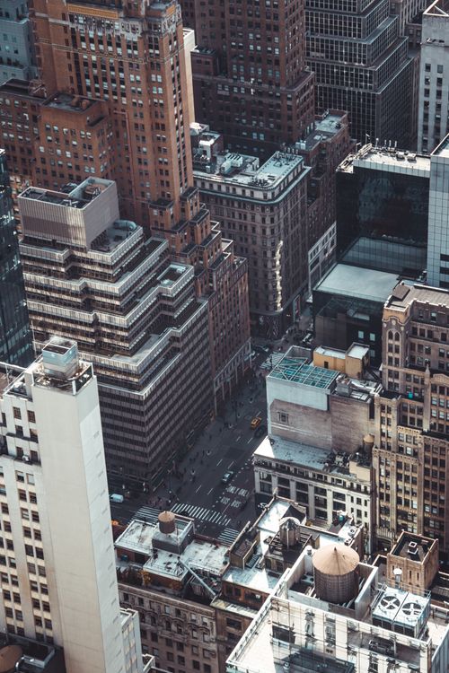 Free High angle view of New York City's iconic skyscrapers showcasing modern architecture. Stock Photo