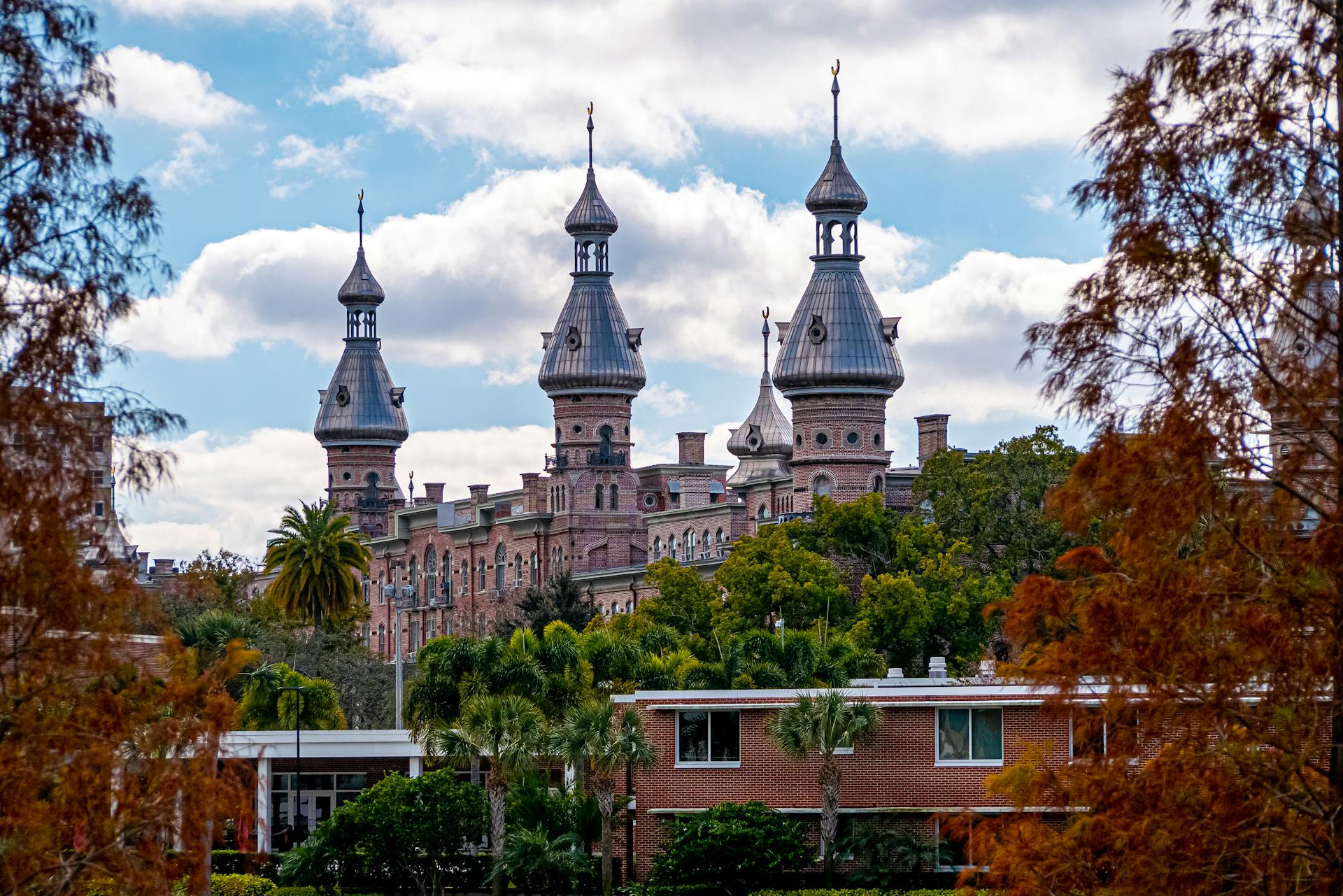 Captivating view of the Henry B Plant Museum's architecture during fall in Tampa.