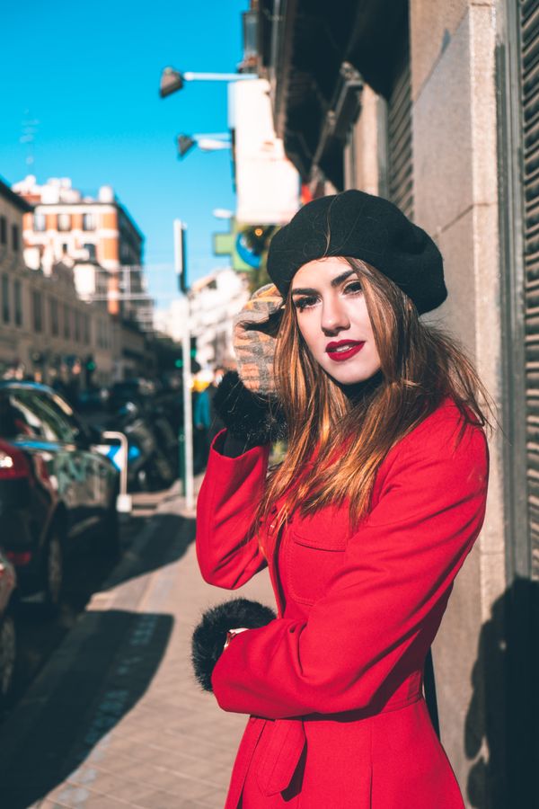 Wool coat with beret for winter