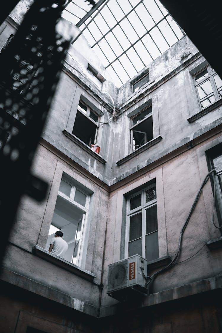 Corner Of Old Building With Glass Ceiling