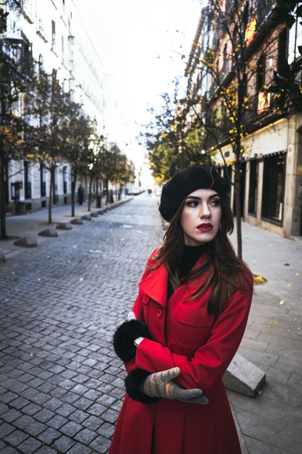 Woman in red winter coat