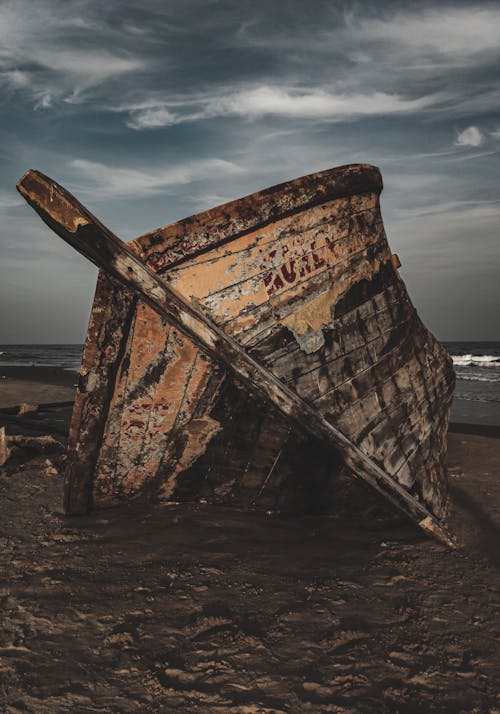 Free A Shipwreck on a Seashore Stock Photo
