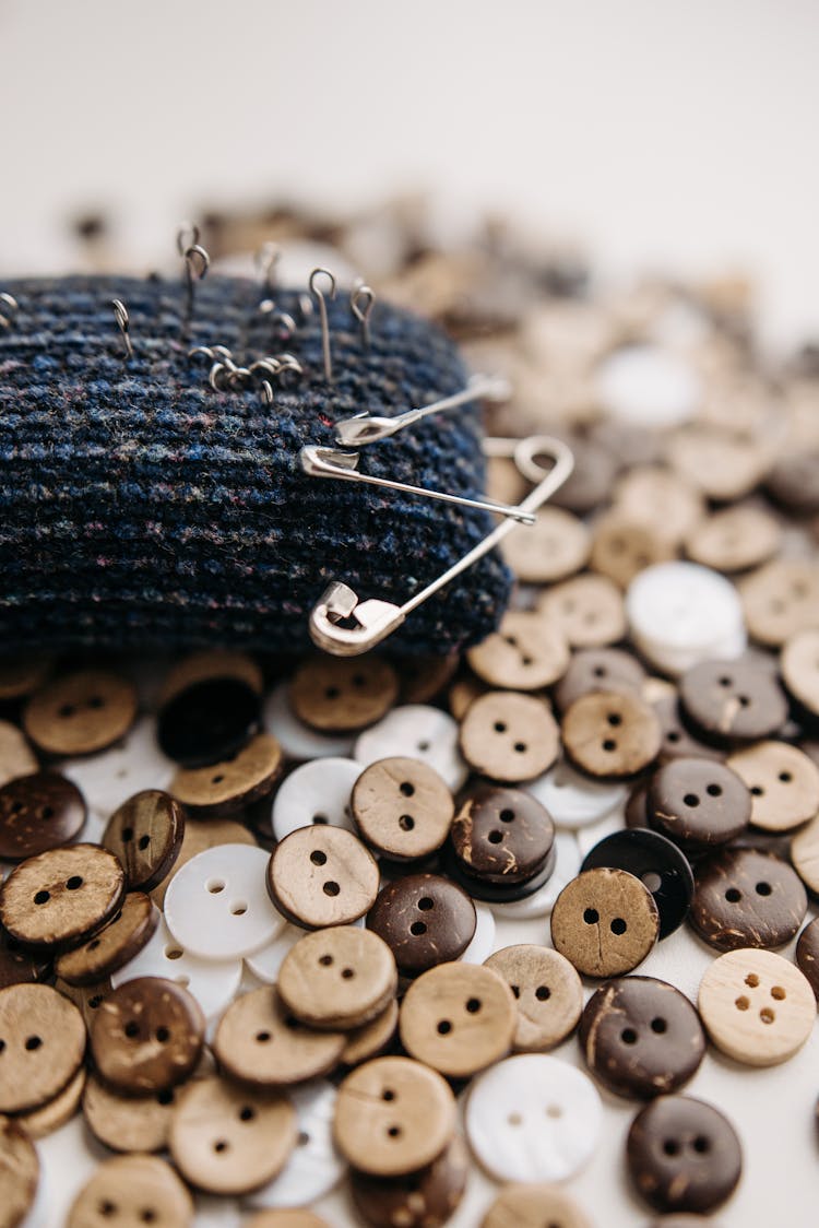 Pincushion On Brown And White Buttons