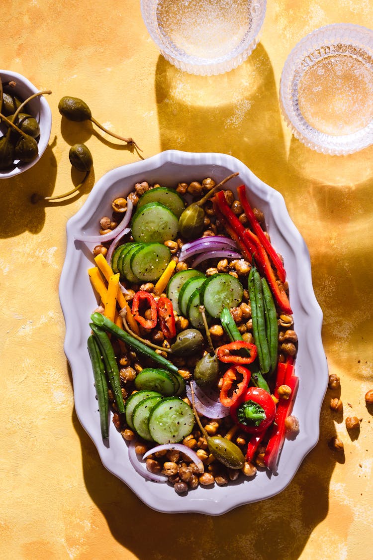 Overhead Shot Of Roasted Vegetables And Chickpeas