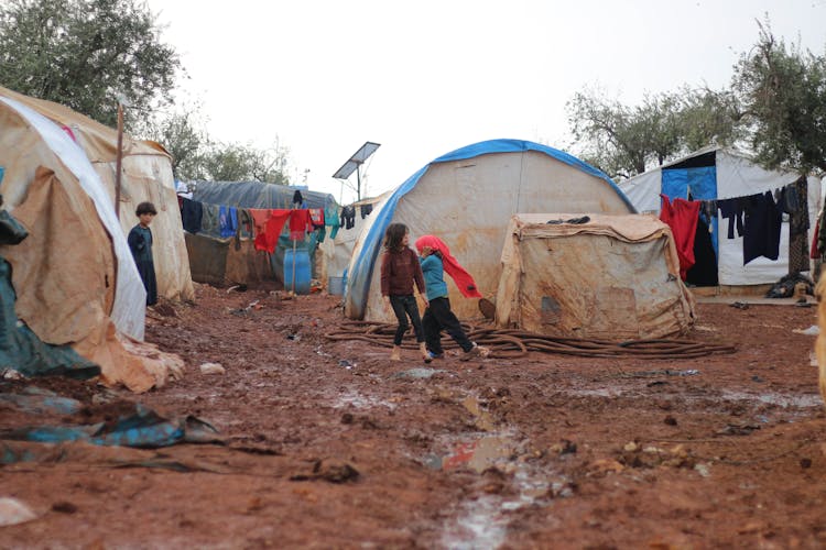 Kids Playing In Refugee Camp