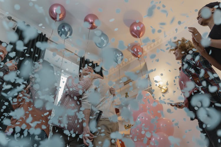 Red And White Balloons On The Ceiling