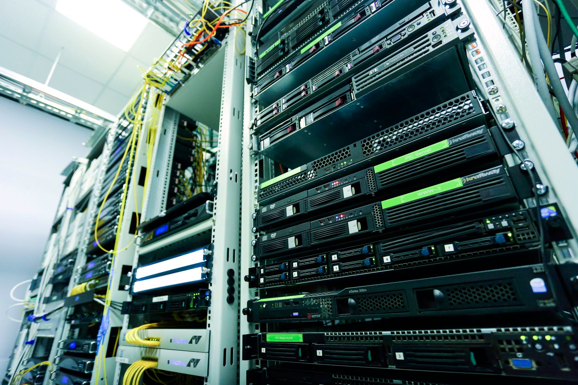 Data centre server racks in rows