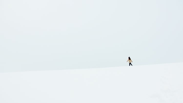 Person In Black Jacket And Pants Walking On Snow