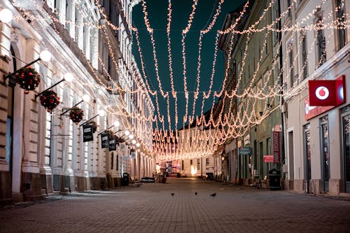 Illuminated String Lights on Street