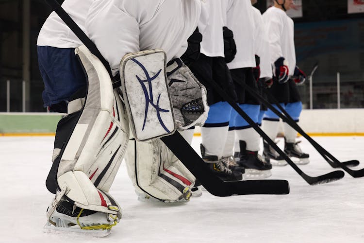 Close-up Of A Goaltender At A Hockey Game