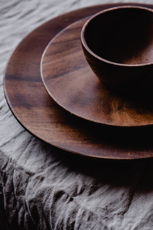 A Wooden Plates and Bowl