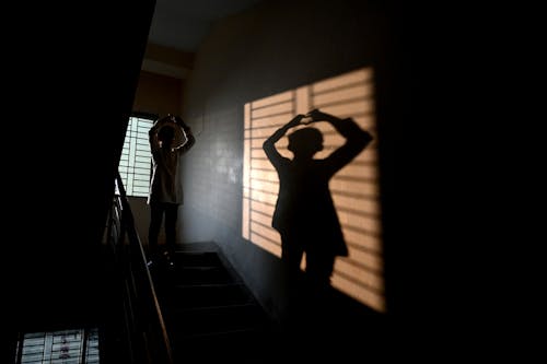 Shadow of a Person Standing on Stairs