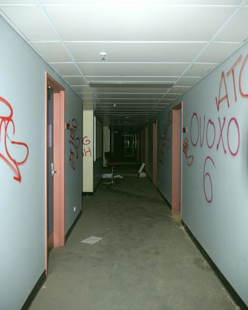 Hallway with Graffiti on Walls