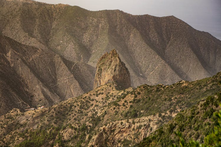 A Brown Rock Formation On Mountain In La Gomera In Santa Cruz De Tenerife, Spain