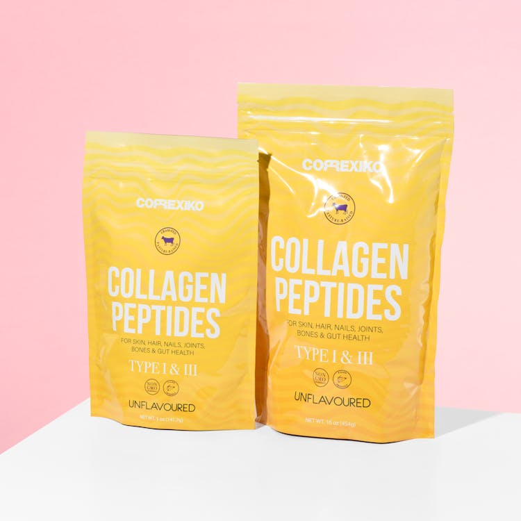 Product Shoot Of Collagen Supplements On A Yellow Packet 