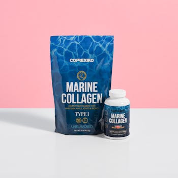 High-quality product shot of marine collagen supplements in packaging.