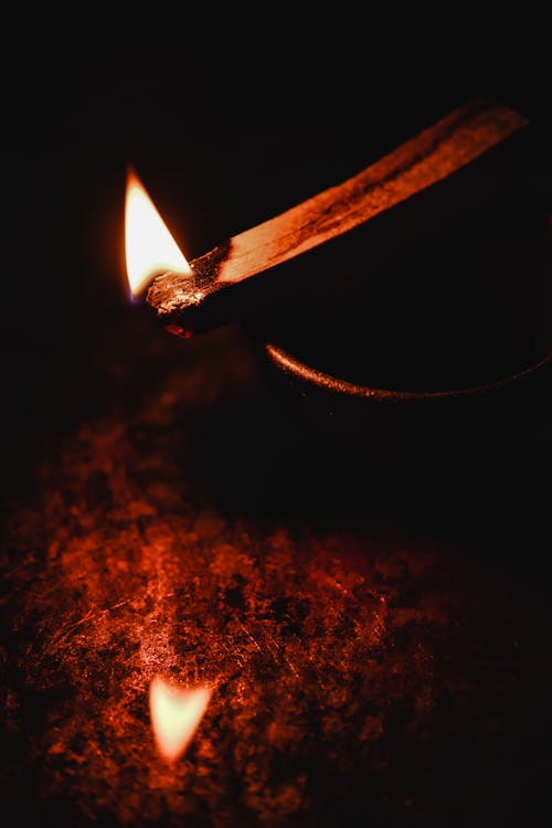 Close Up Photo of Burning Wooden Stick 