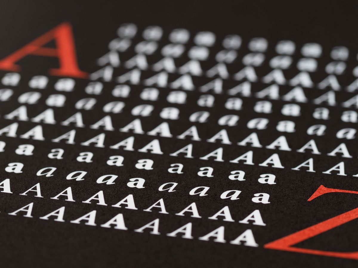 Close-up of typographic letters for art direction