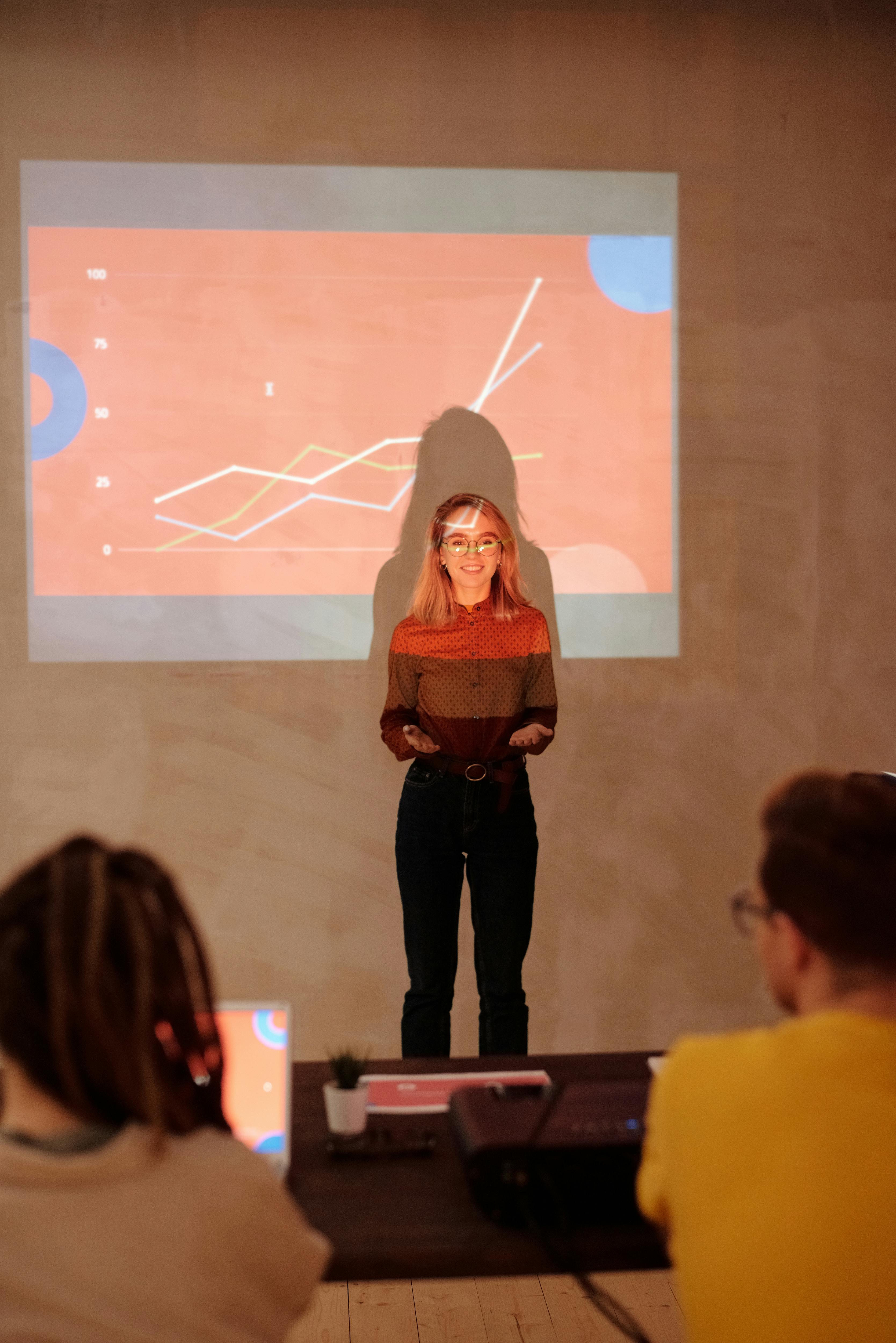 woman discussing a business presentation