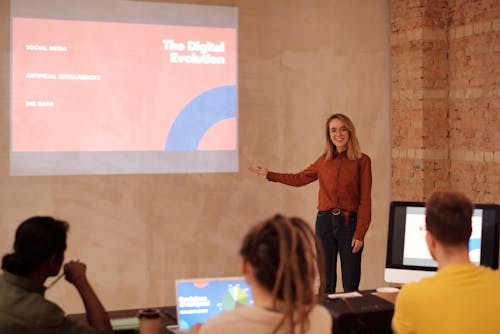 A Woman in Red Long Sleeve Shirt