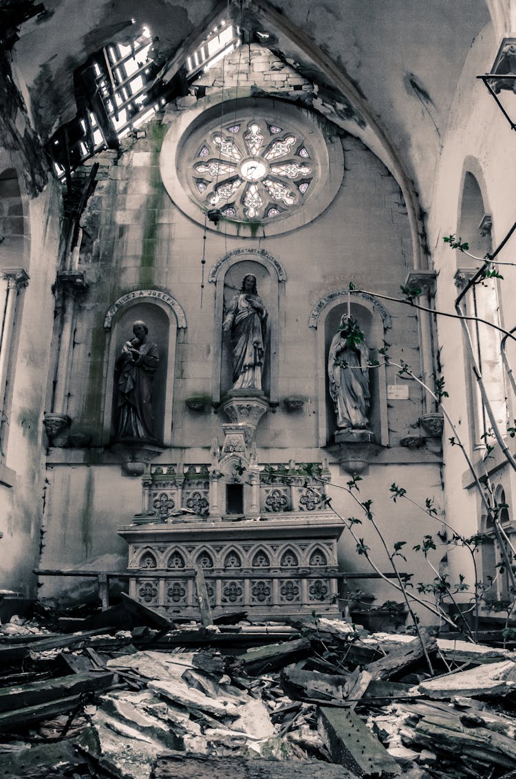 Religious Statue In Greyscale Photo