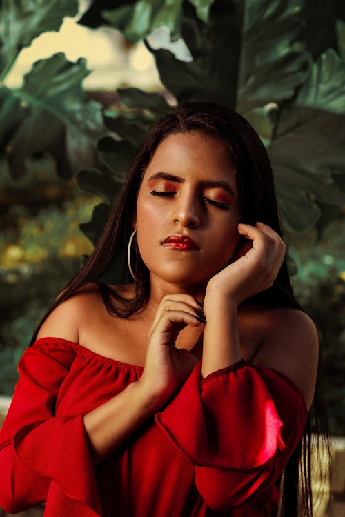 Woman Wearing Red Off-shoulder Top